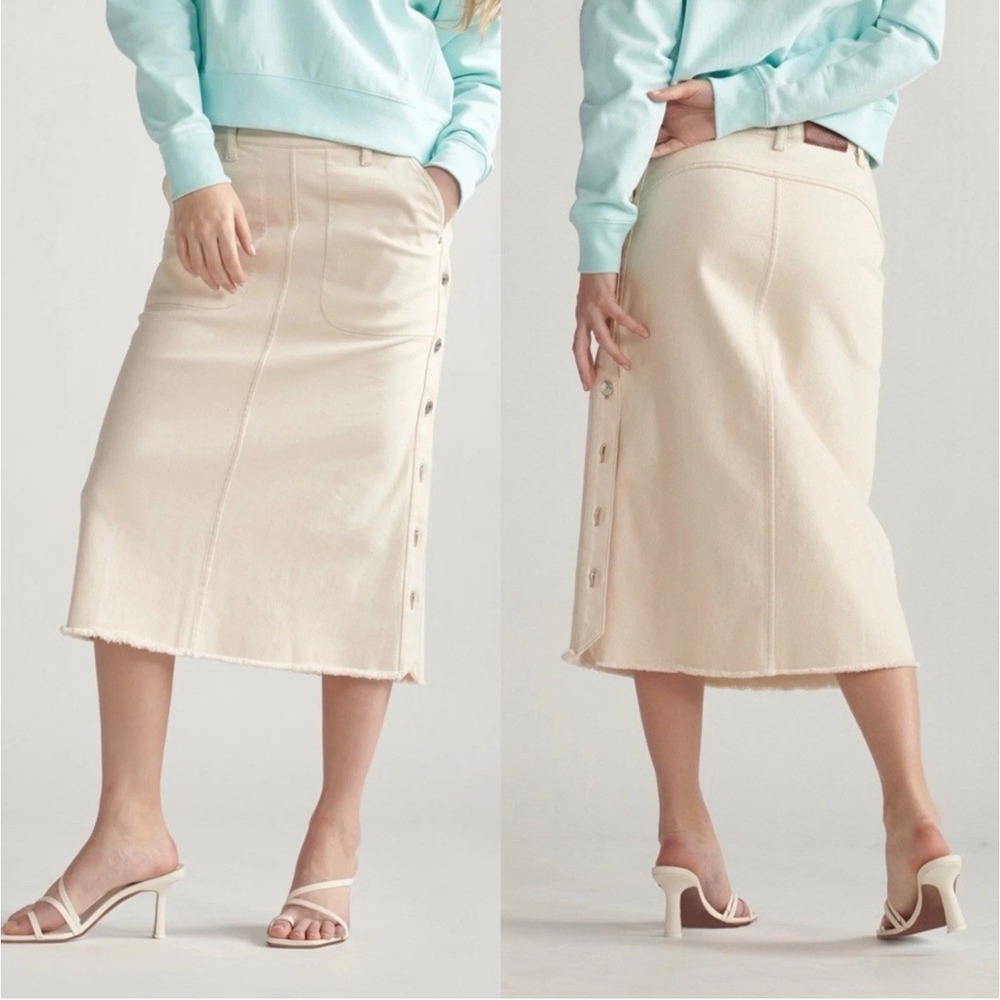 Thakoon Ecru Denim Side Button Closure Midi Skirt Women's‎ Size 2